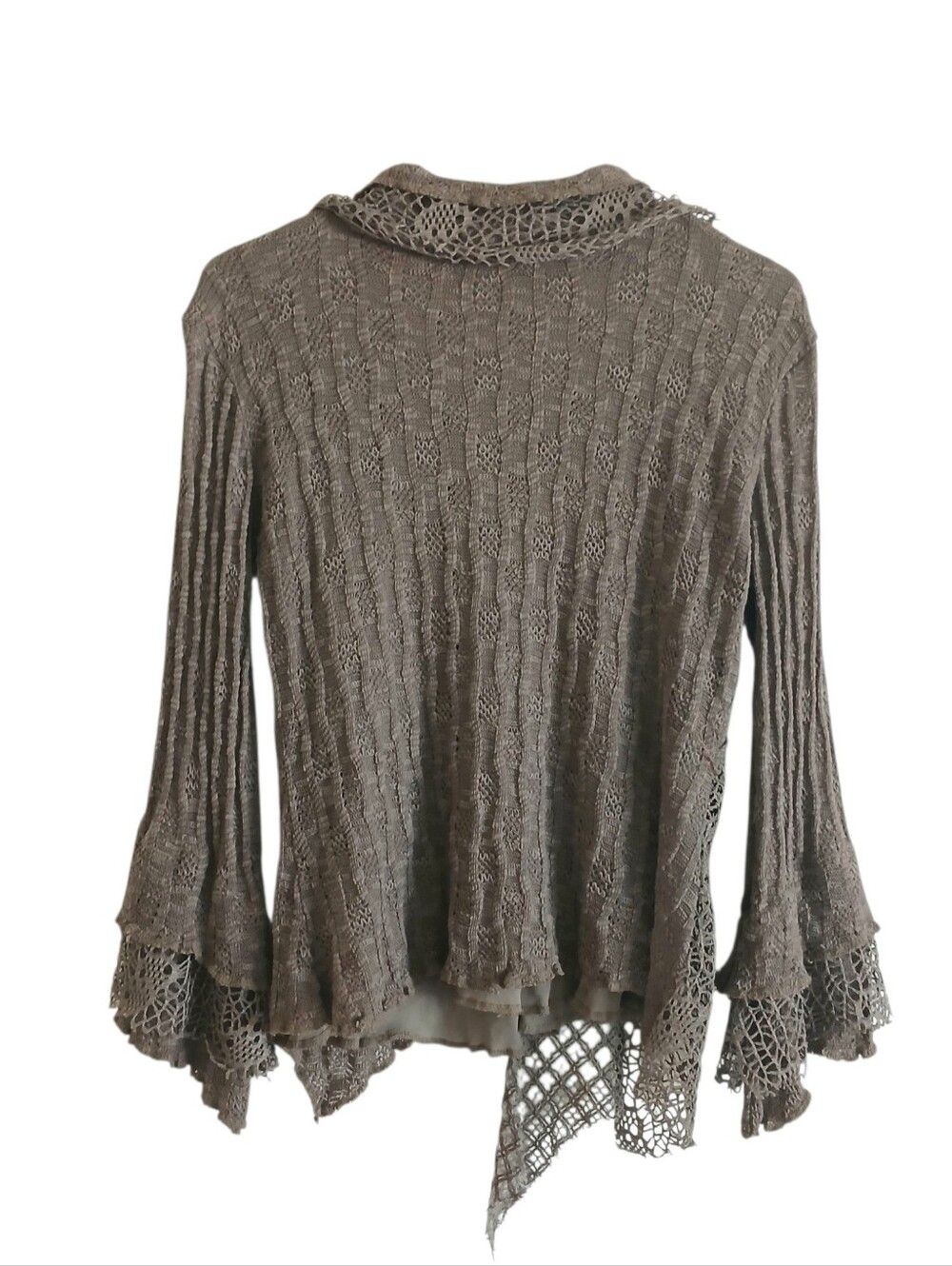 PRETTY ANGEL Mixed Media Goblincore Bell Sleeve Top Women's L Brown Crochet - Picture 2 of 8